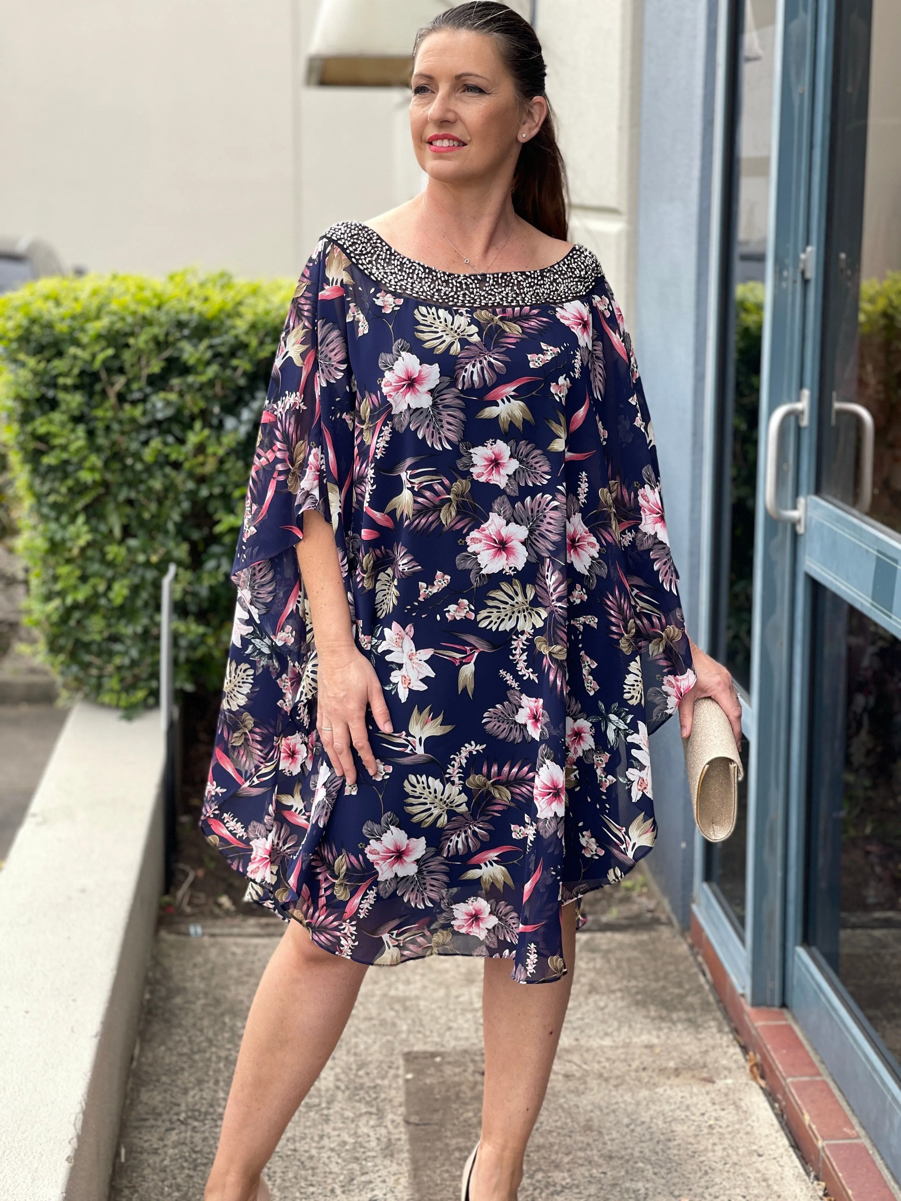 Elias Navy Floral Evening Dress