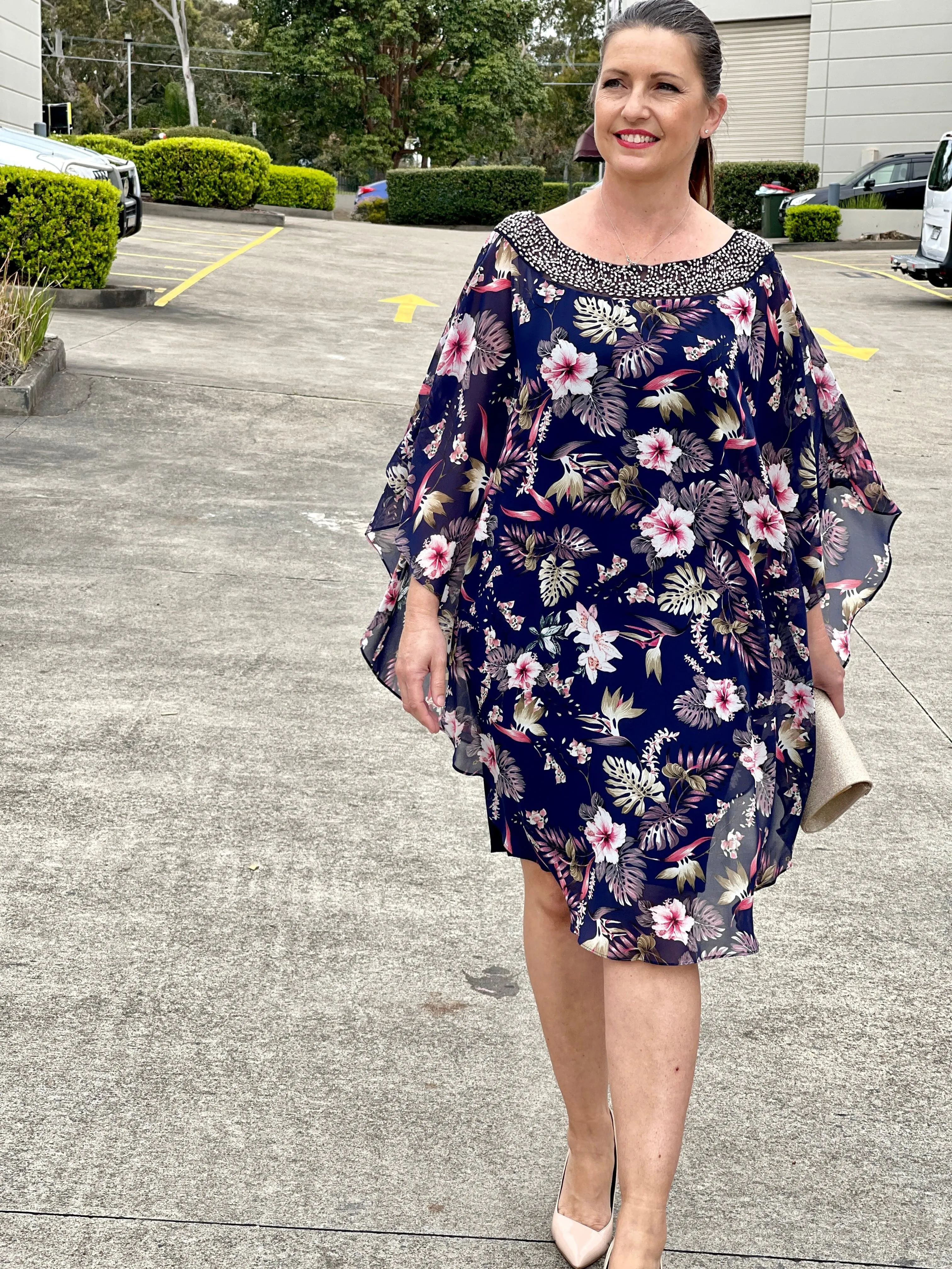 Elias Navy Floral Evening Dress
