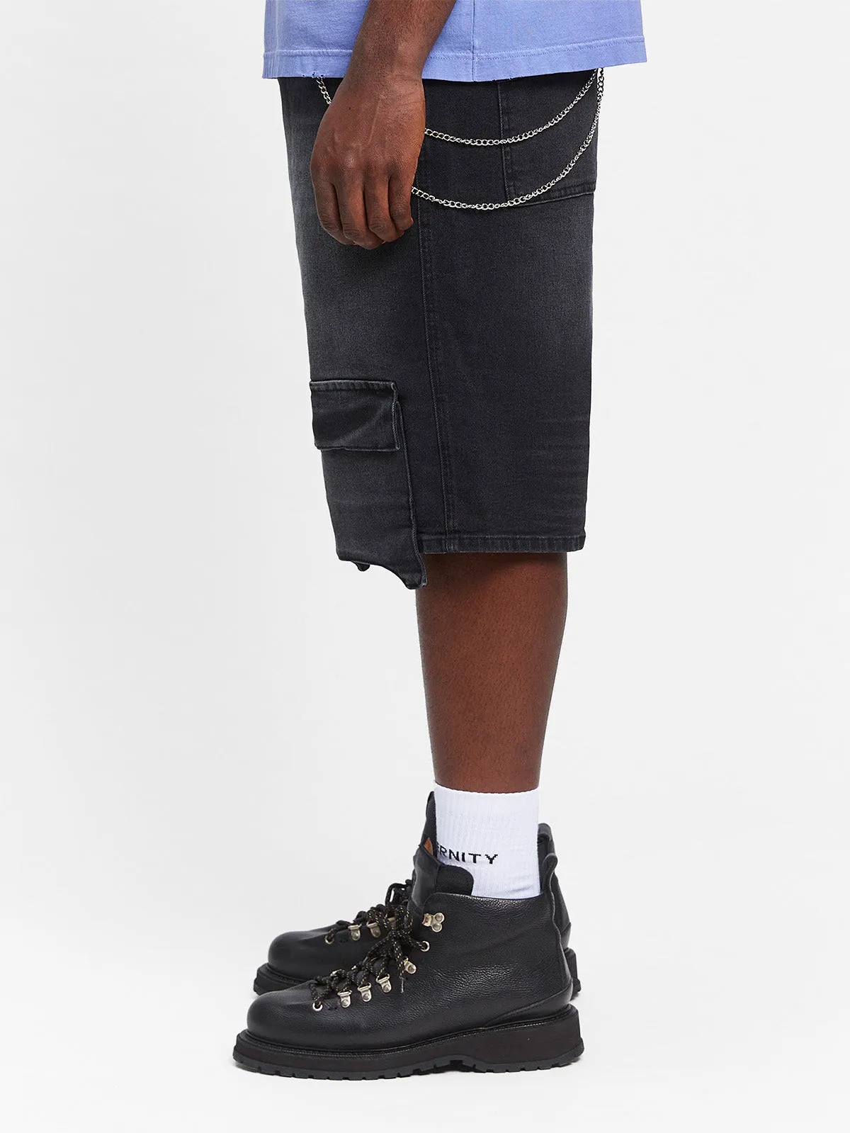 ESSENTIAL DENIM CARGO - WASHED BLACK