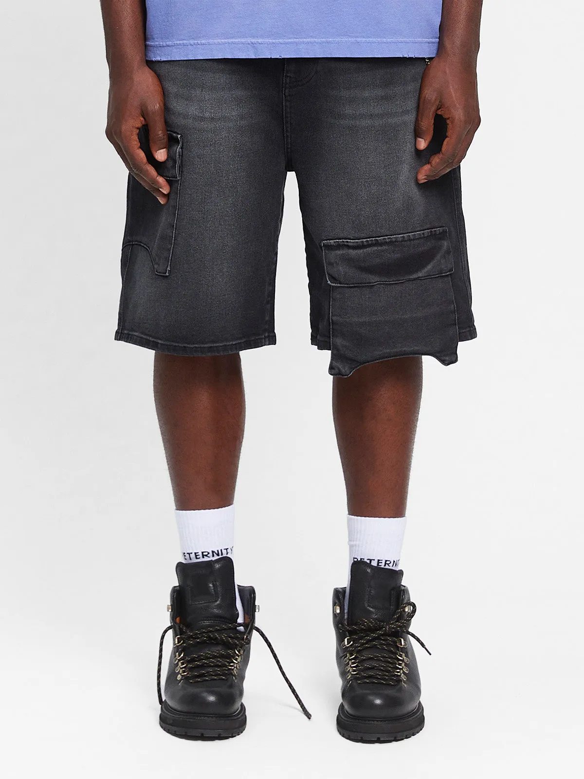 ESSENTIAL DENIM CARGO - WASHED BLACK