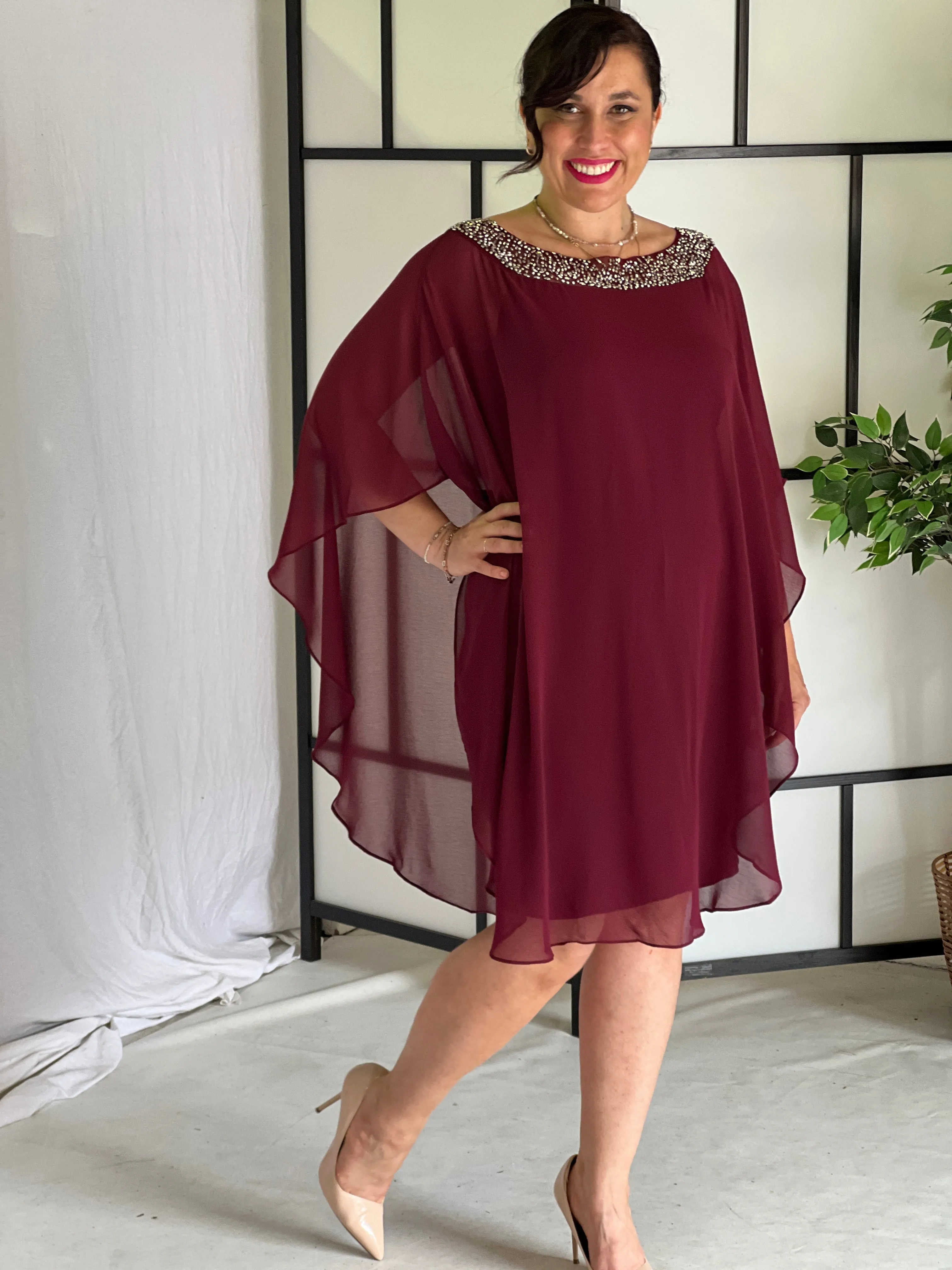 Etan Burgundy Evening Dress