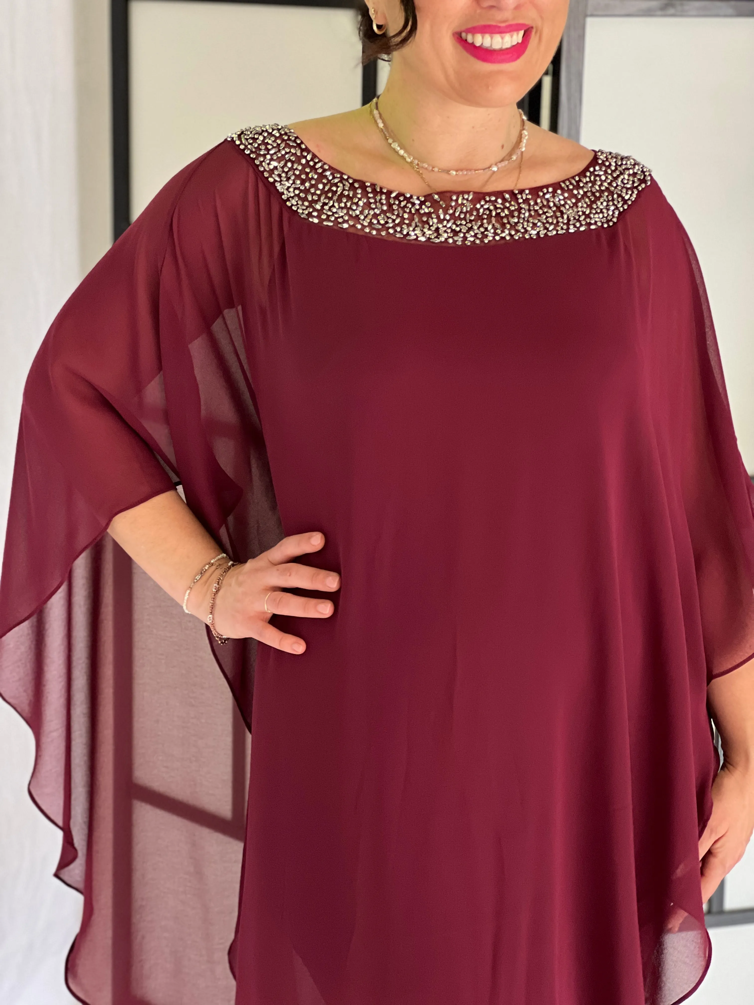 Etan Burgundy Evening Dress