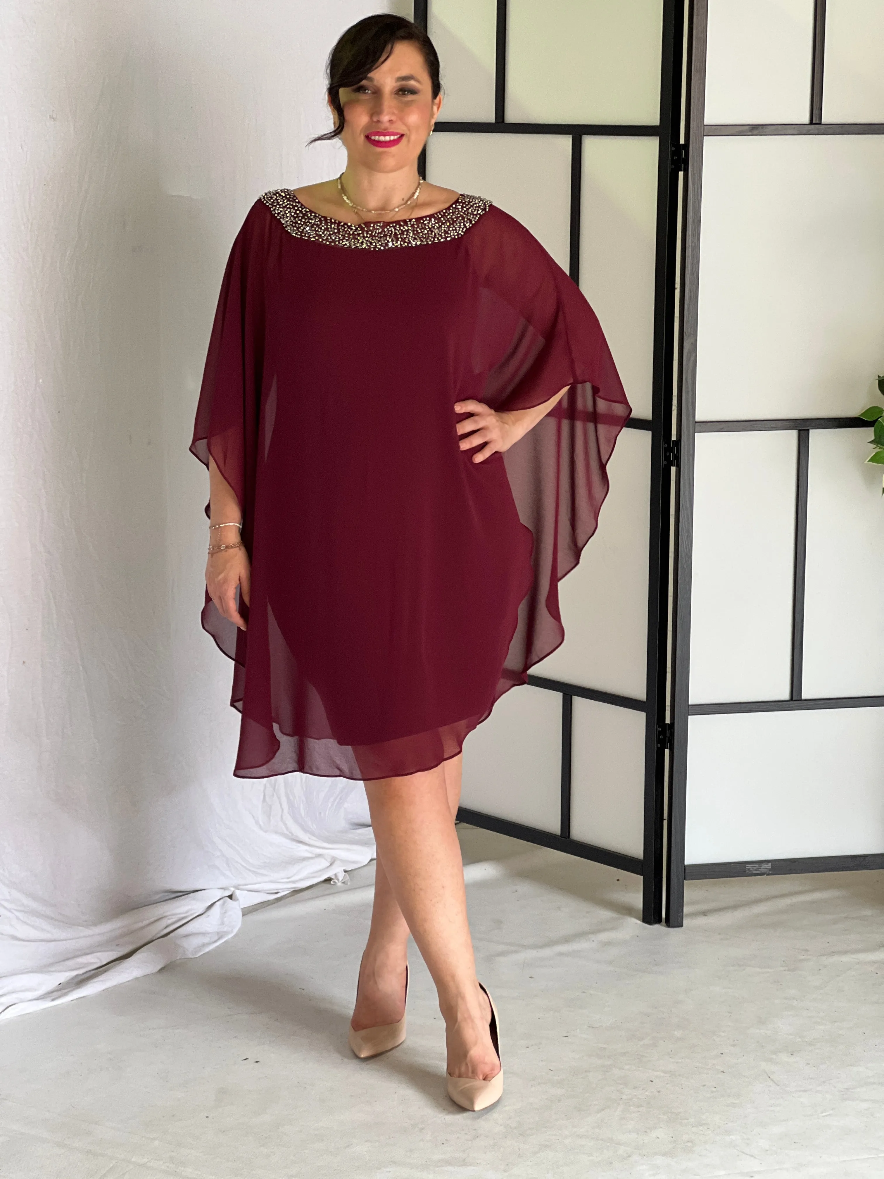 Etan Burgundy Evening Dress