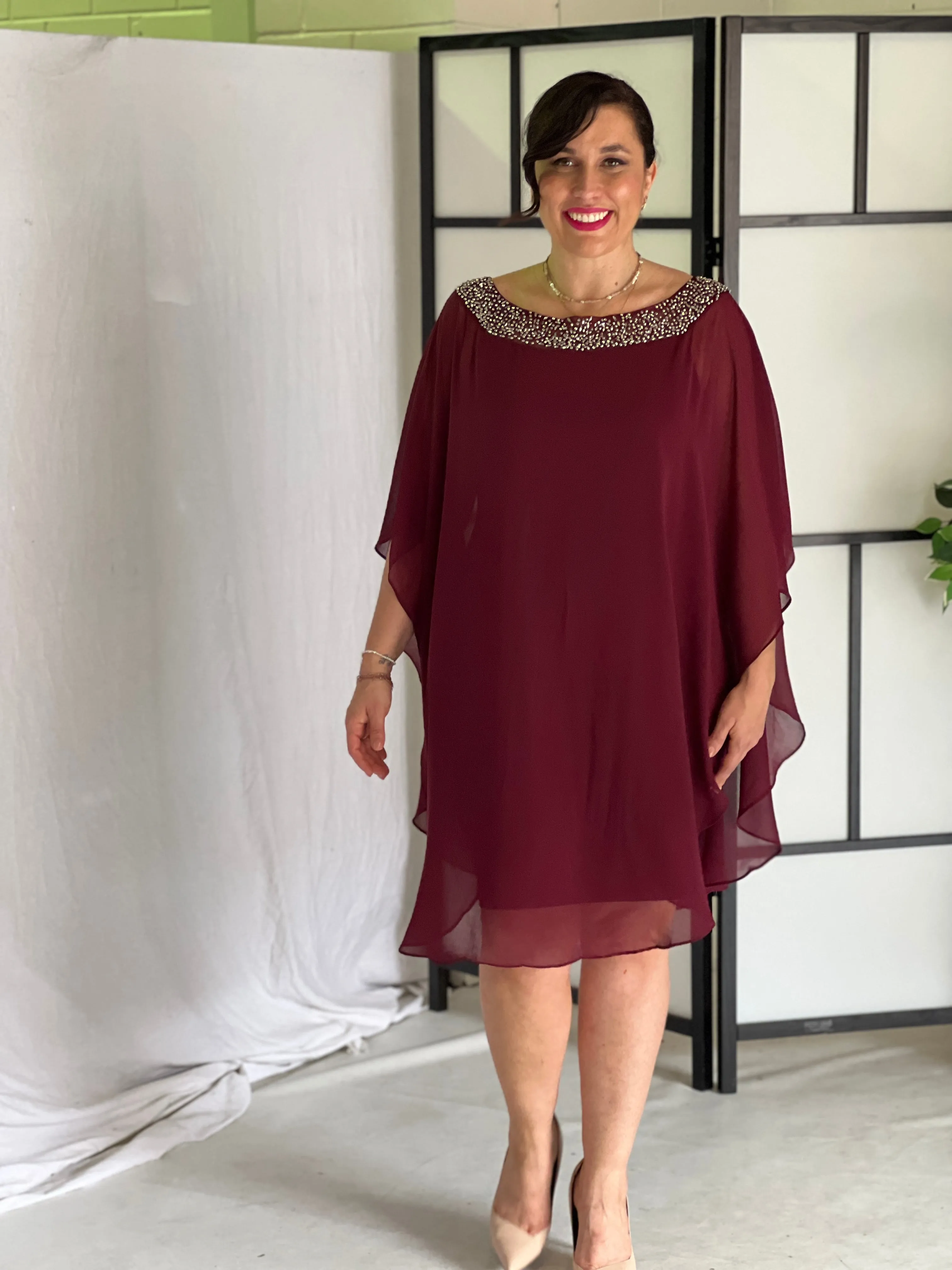 Etan Burgundy Evening Dress
