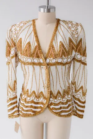 Fabulous Deadstock Ivory Gold Beaded Blazer