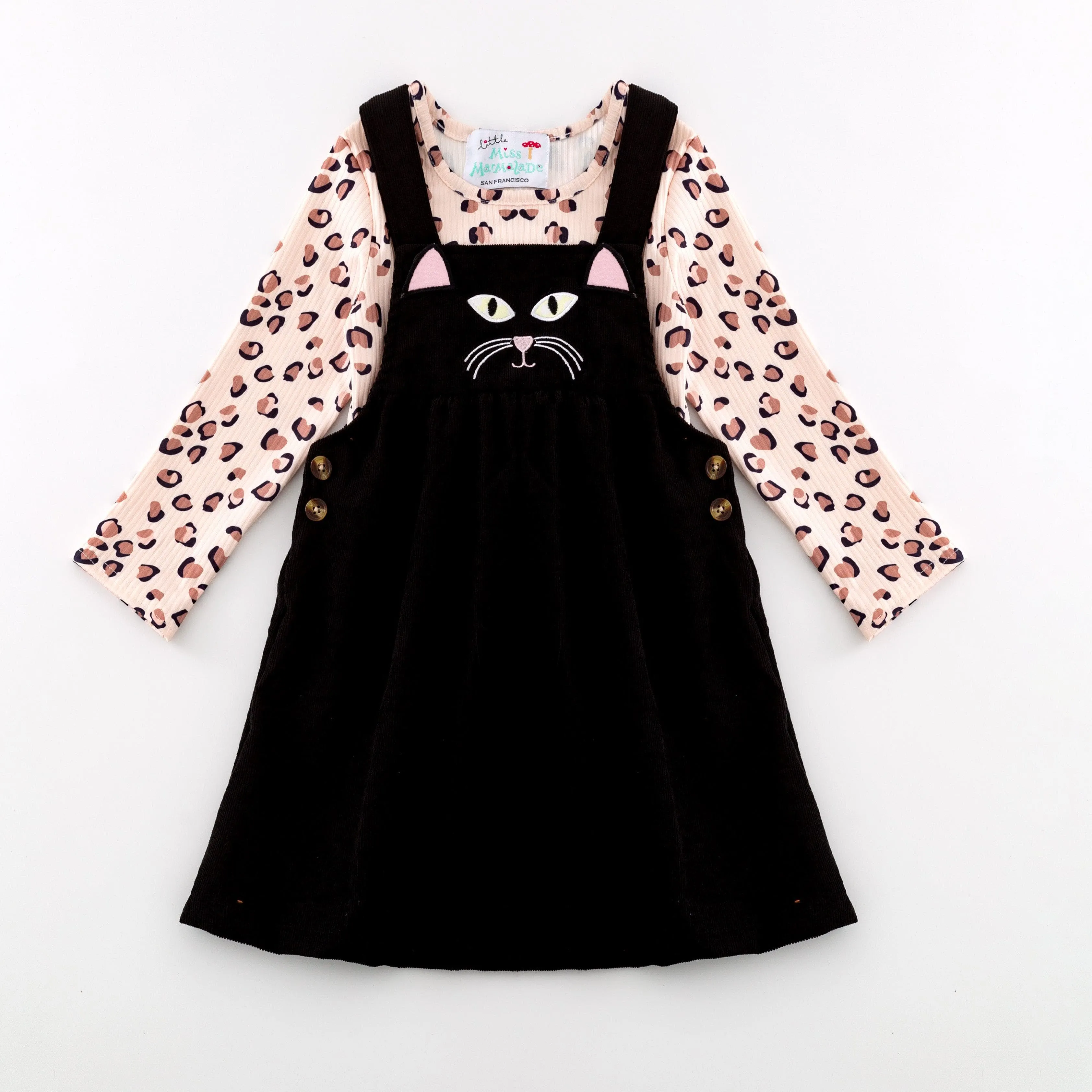 Fall Corduroy Cat Dress w/ Hair Bow
