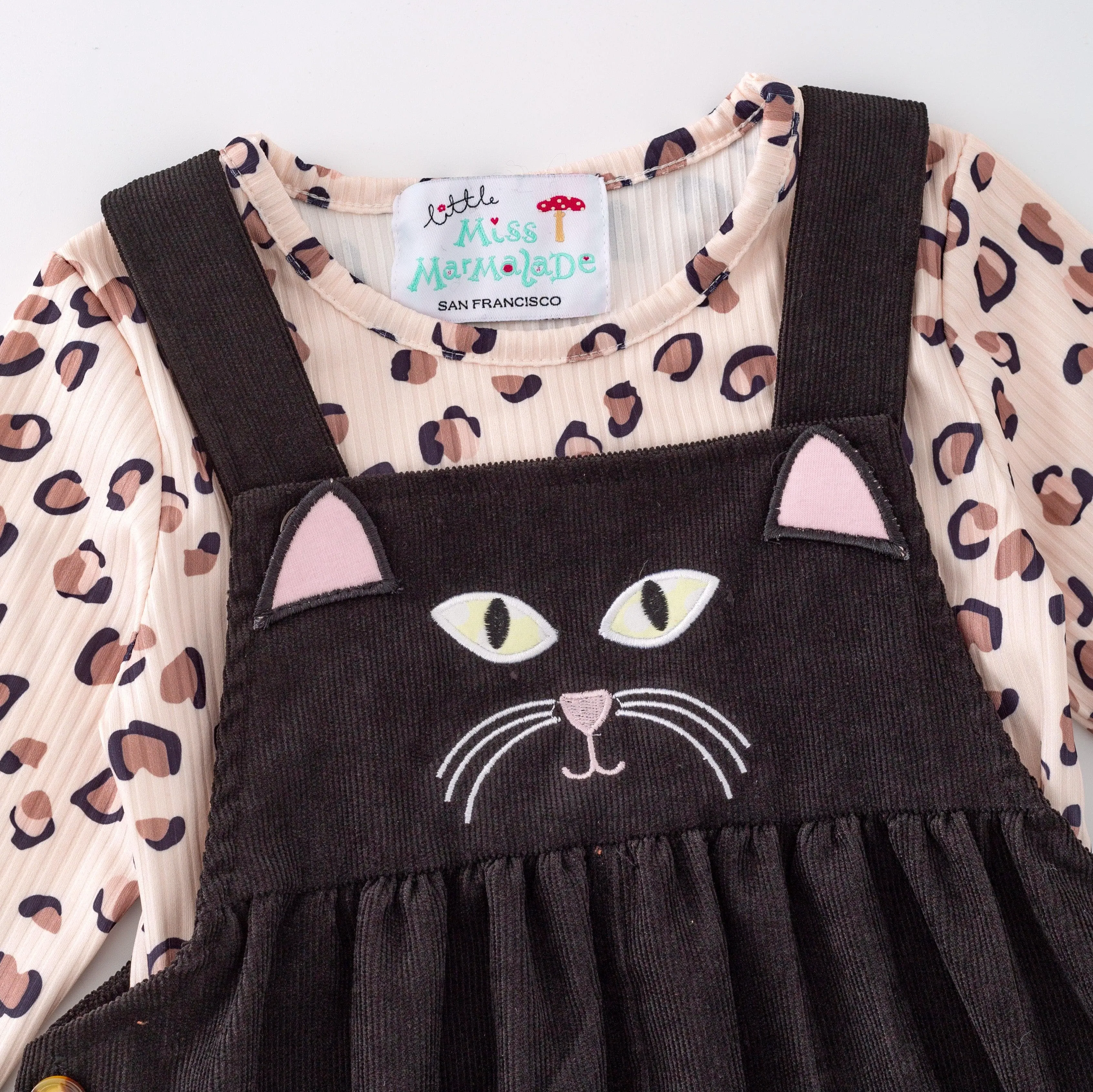 Fall Corduroy Cat Dress w/ Hair Bow