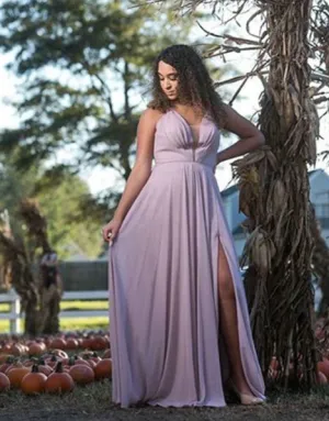Fashion Dark Green Chiffon Prom Dresses Split Sexy V-Neck Long Prom Gowns Criss Cross Back