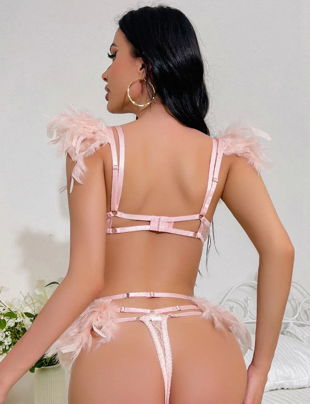 Feather Lace Chain Sexy Lingerie Egypt Bra Set