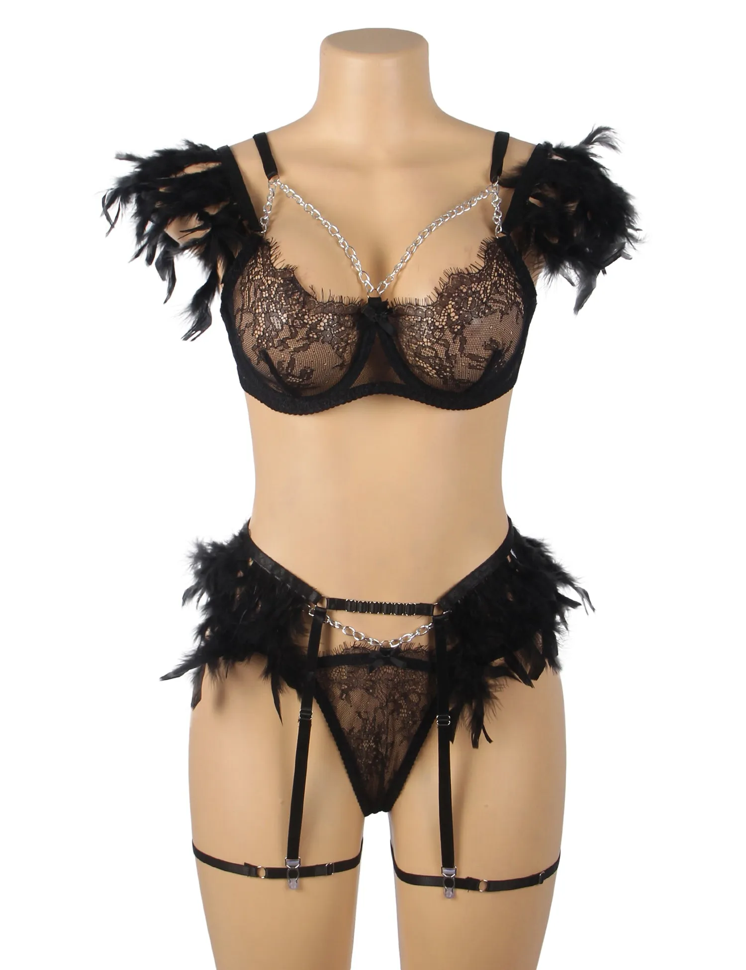 Feather Lace Chain Sexy Lingerie Egypt Bra Set