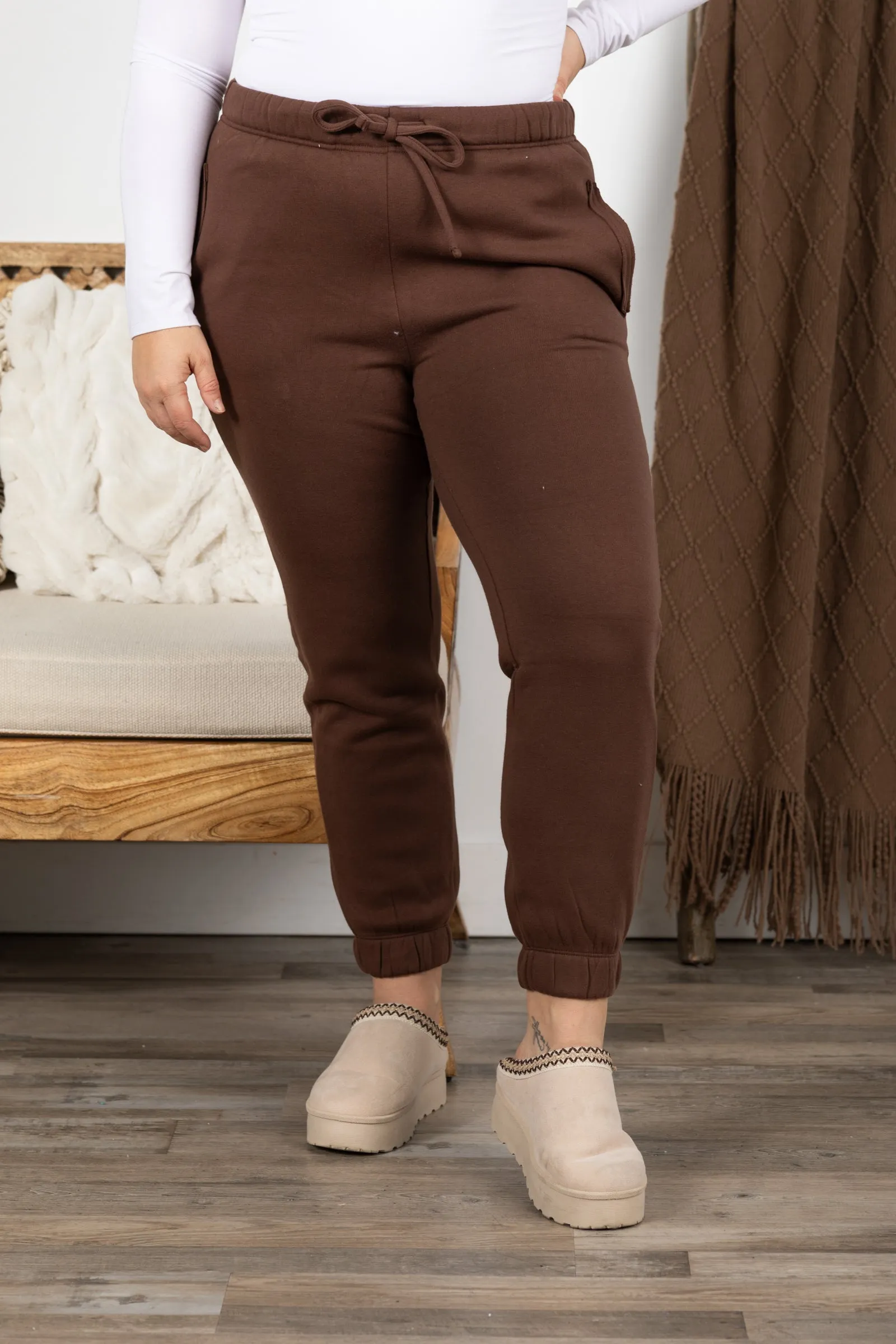 Fleece Drawstring Joggers With Pocket