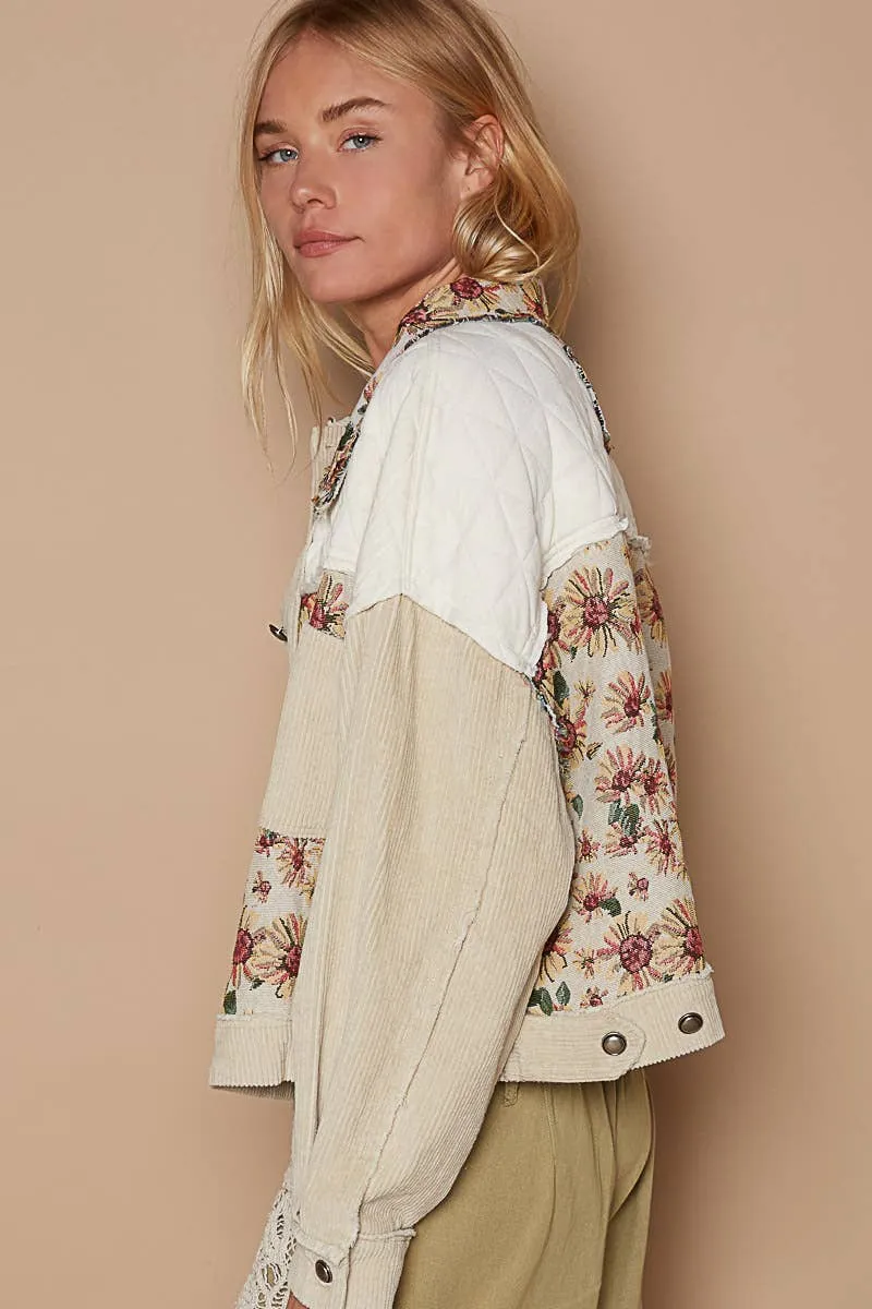 Floral Corduroy Quilted Button Down Jacket