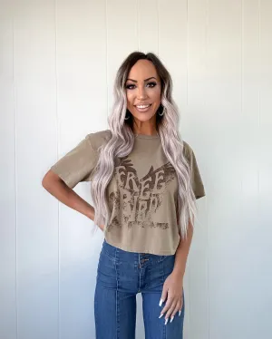 Free Bird Graphic Crop Tee - Taupe