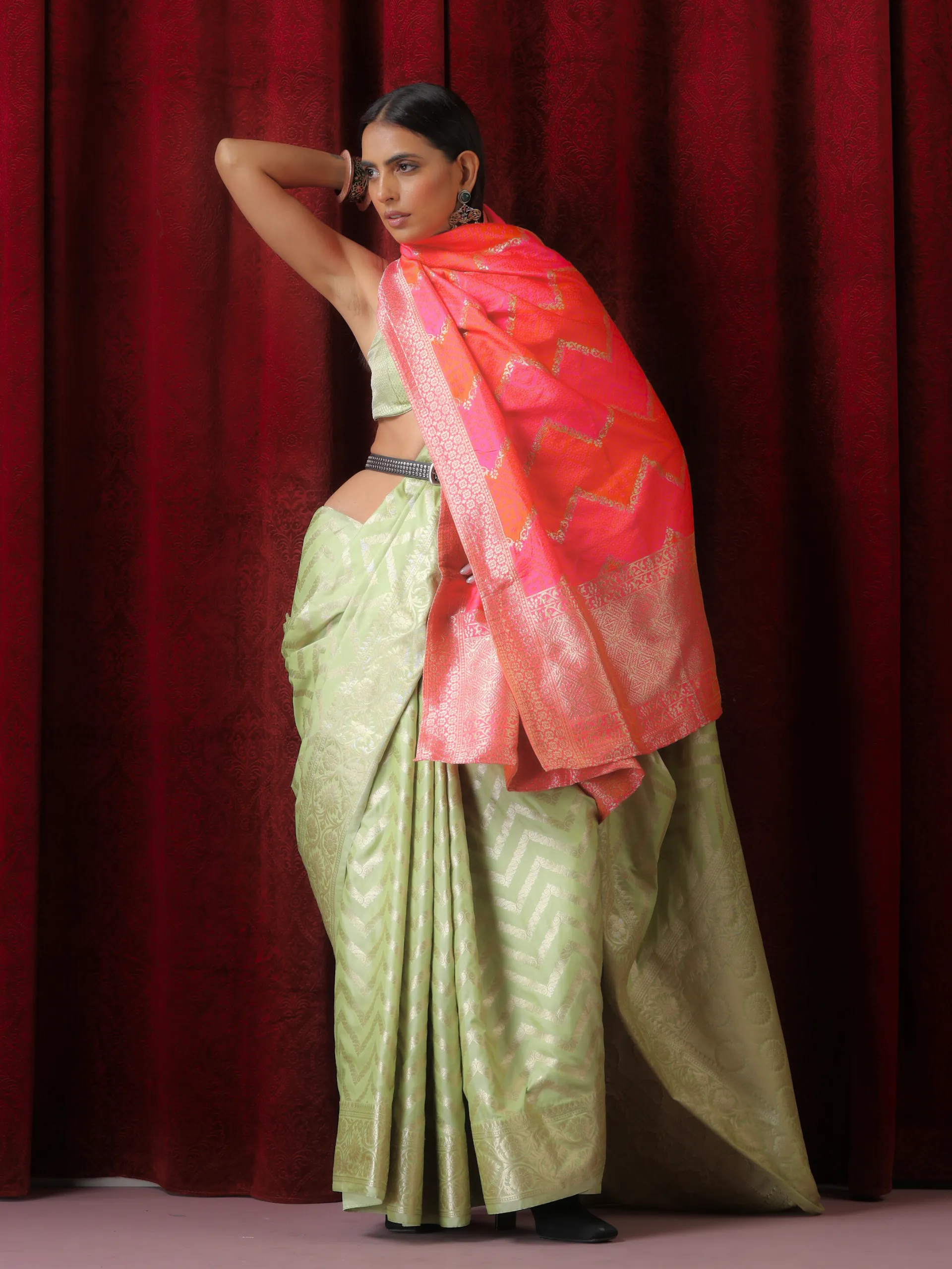 Fuschia Pink Chevron Jacquard Dupatta