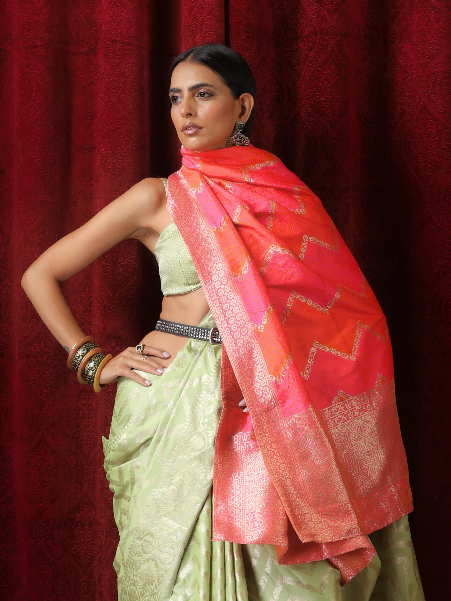 Fuschia Pink Chevron Jacquard Dupatta