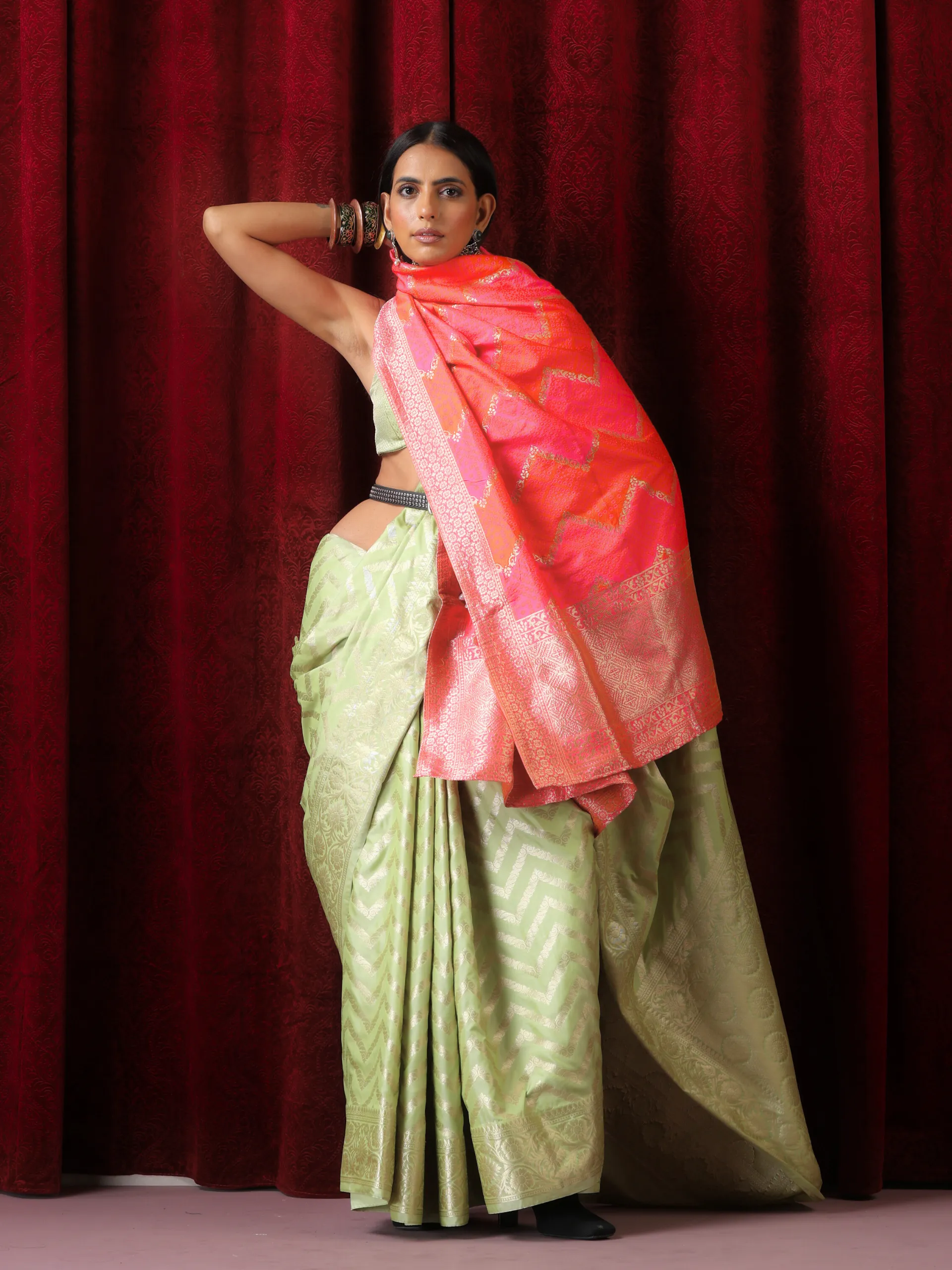 Fuschia Pink Chevron Jacquard Dupatta