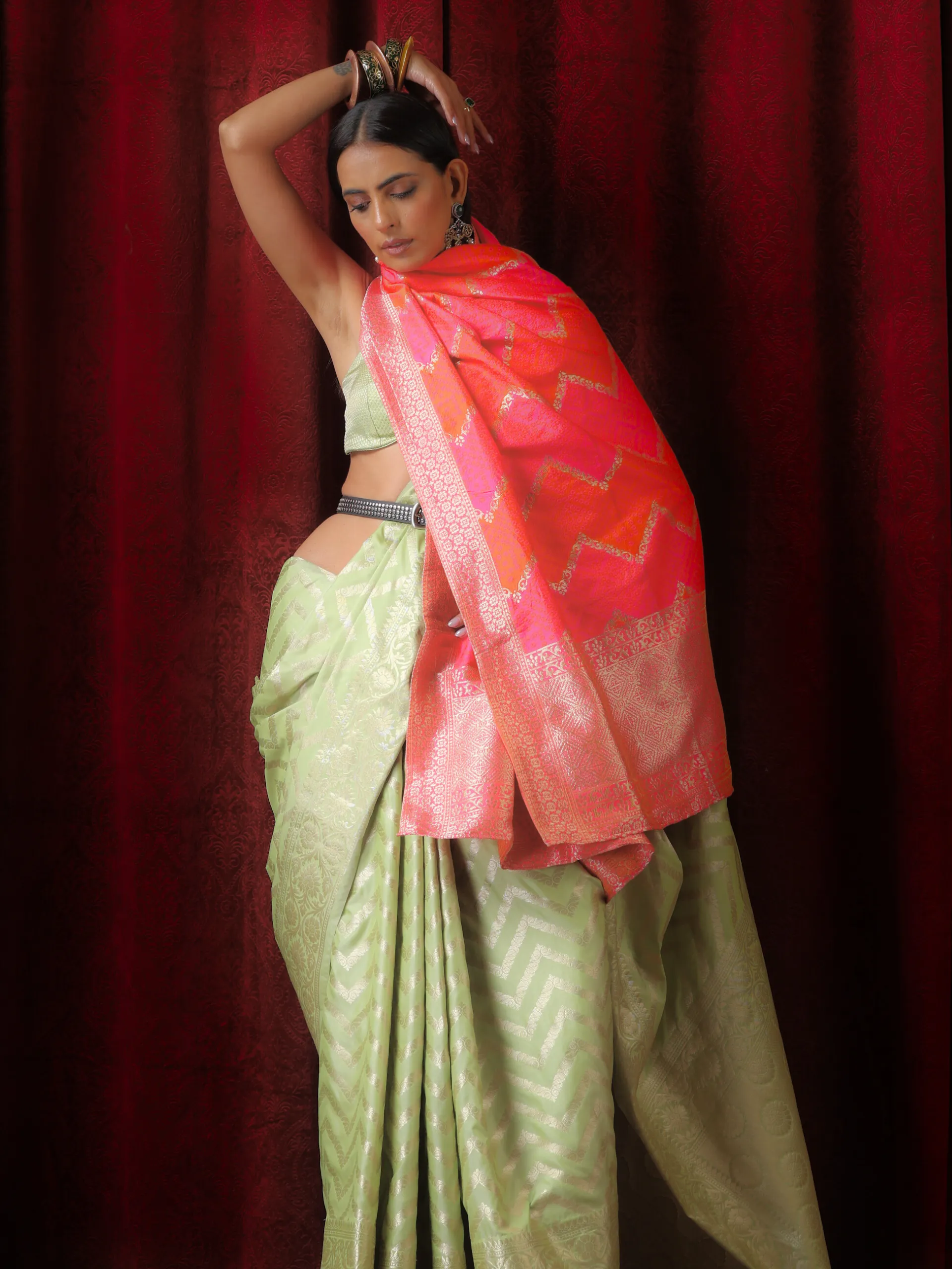 Fuschia Pink Chevron Jacquard Dupatta