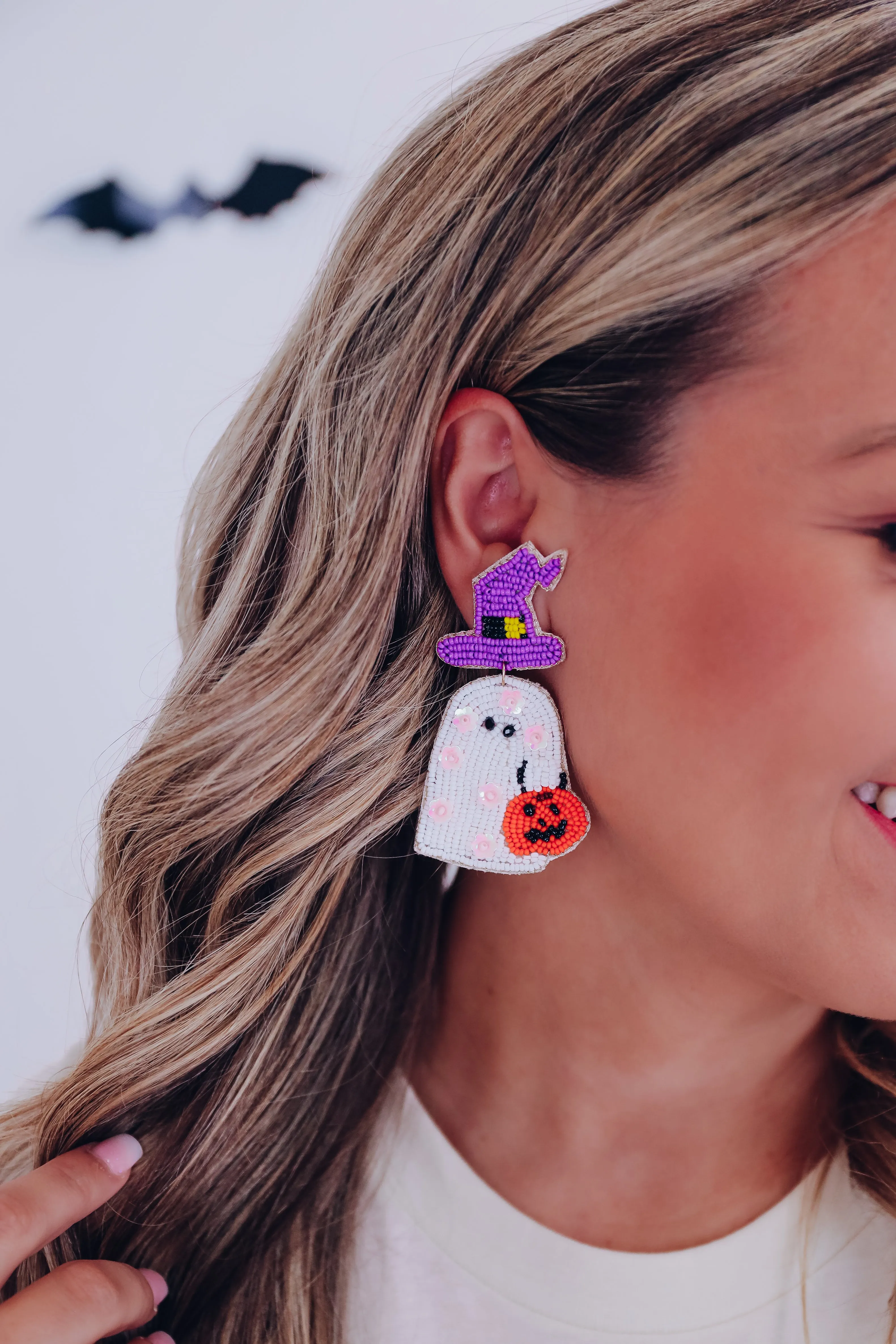 Ghost Seed Bead Dangle Earrings