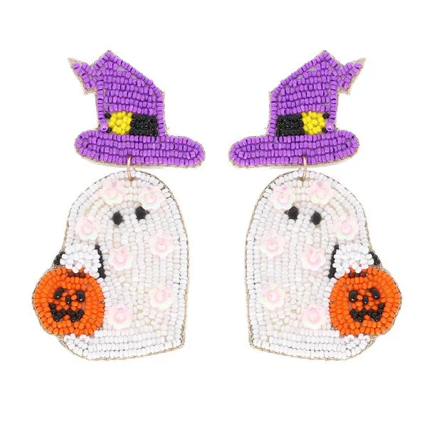 Ghost Seed Bead Dangle Earrings
