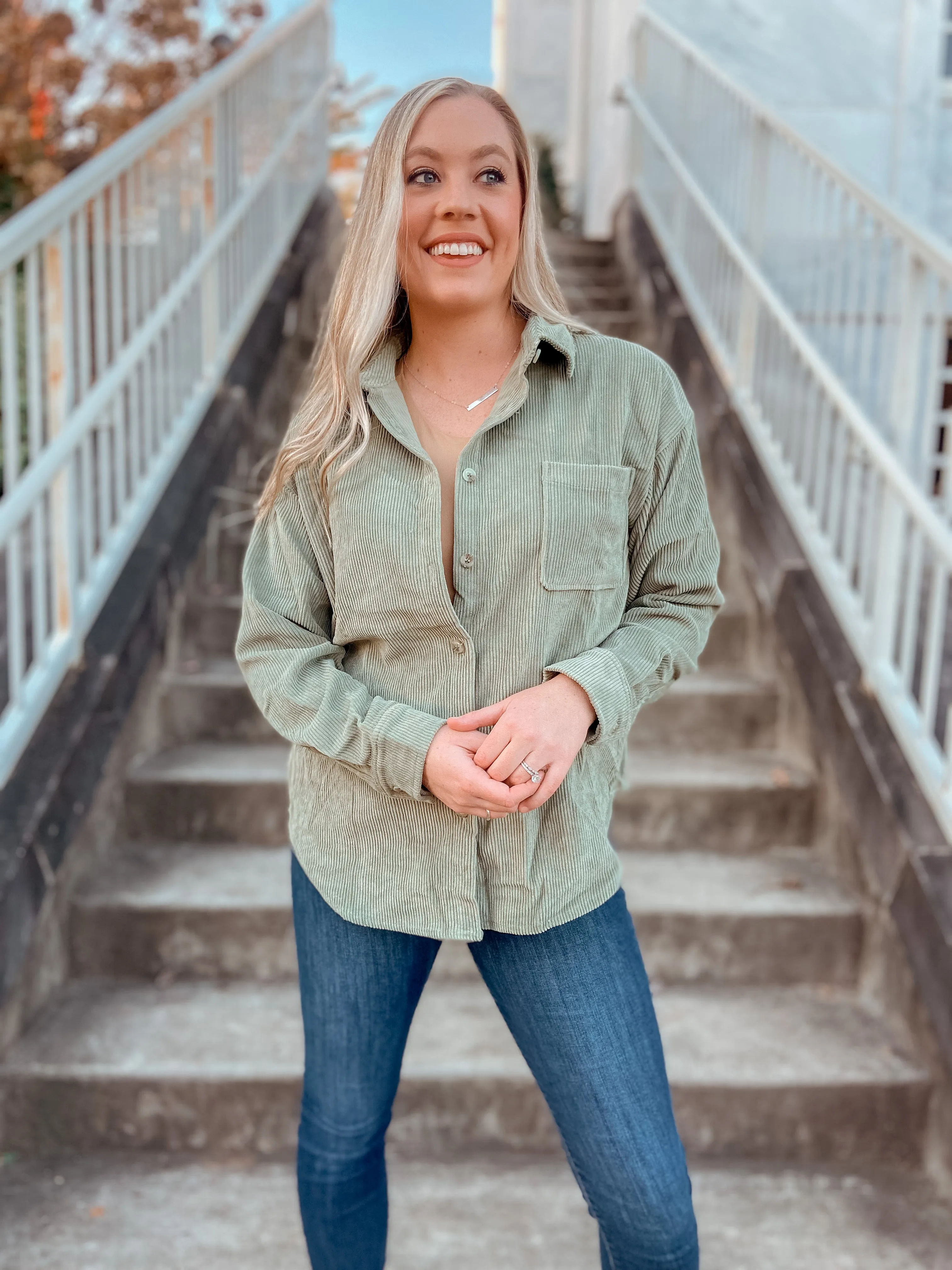 Green Corduroy Shacket