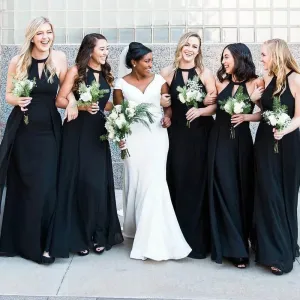 Halter Custom Chiffon Long Black Bridesmaid Dresses,MBD105