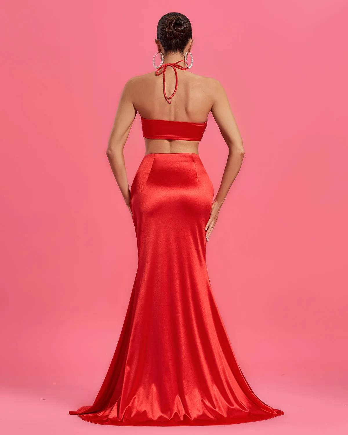 Halter Heart Embellished Open Back Two-piece Set