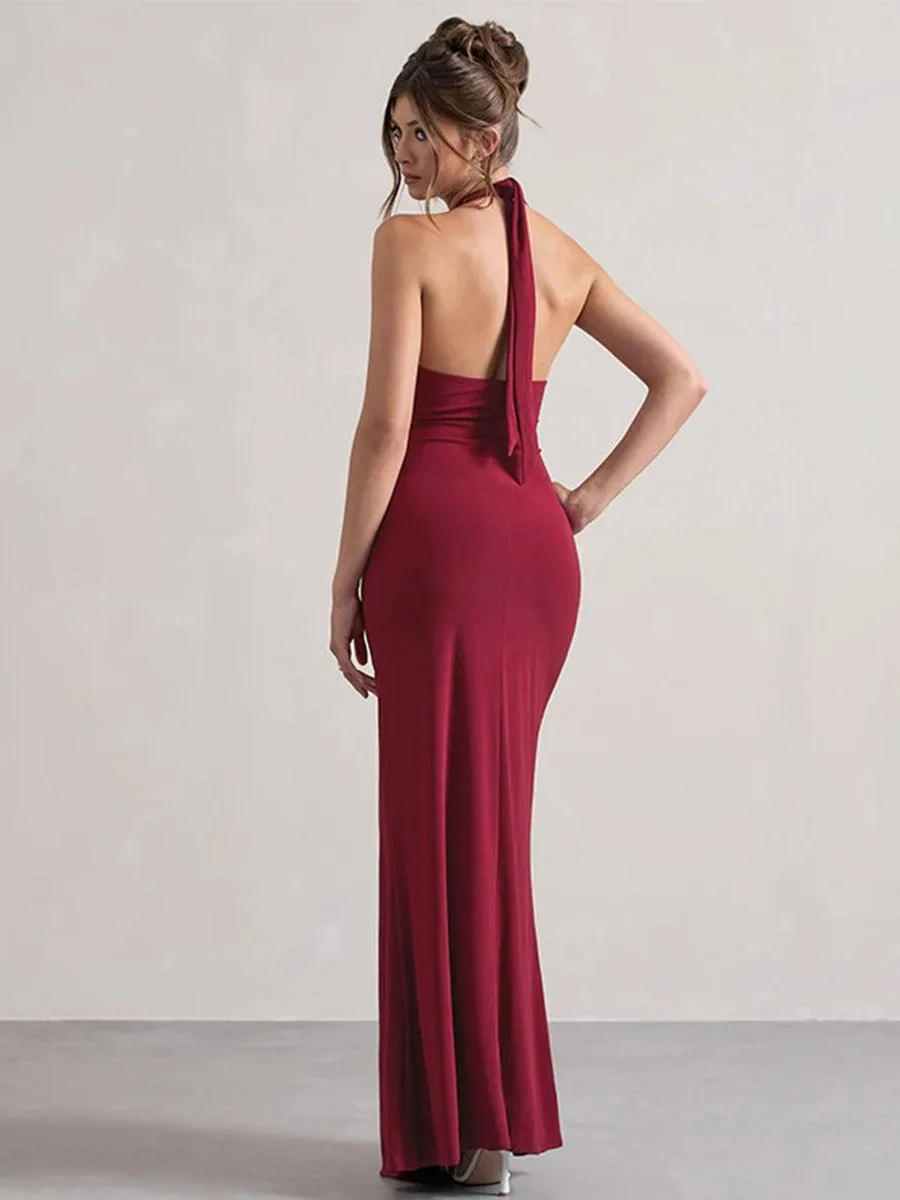 Halter Ruched Backless Formal Dress MYT1003