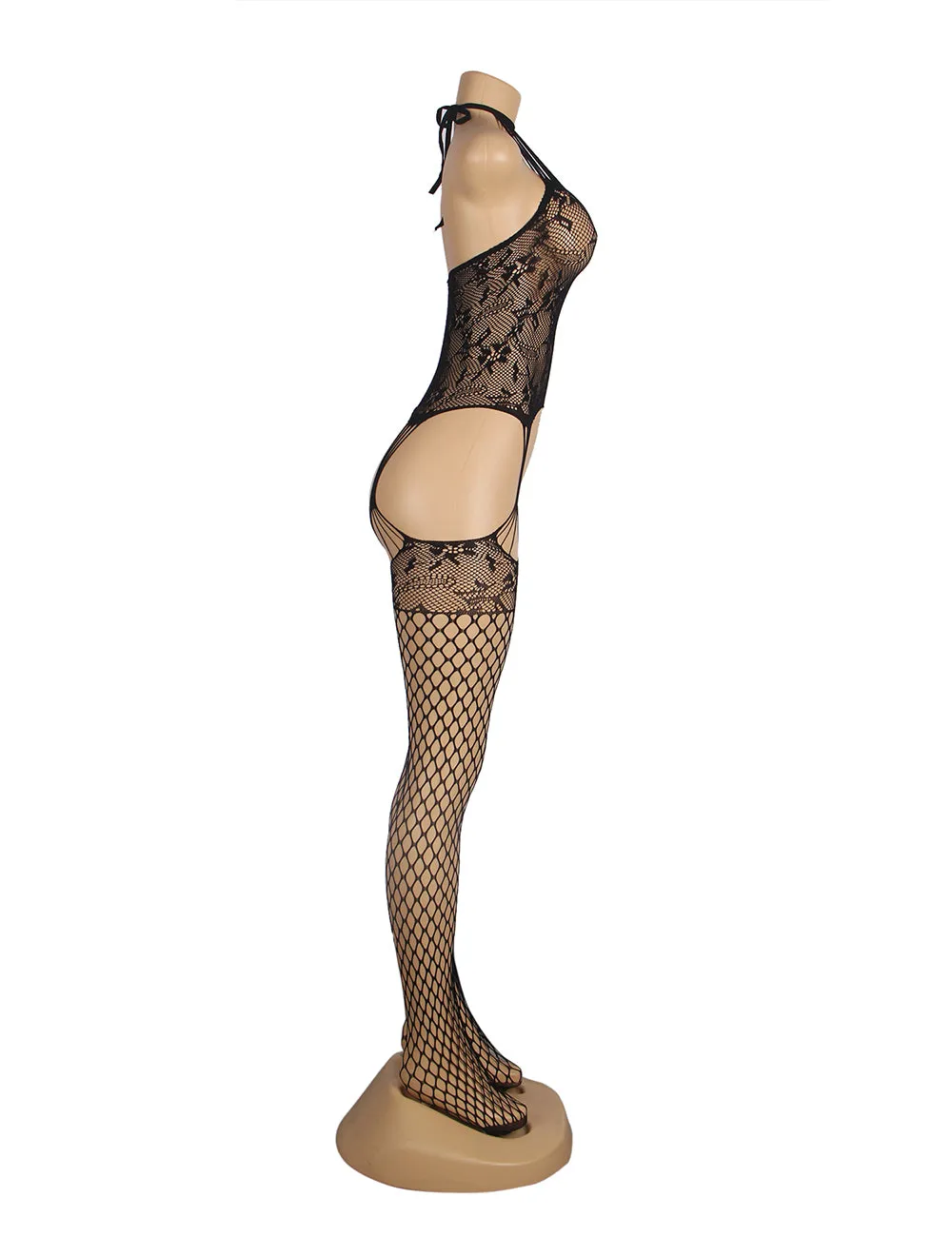 Halter Sexy Floral Patterns Hollow Out Netted Bodystocking