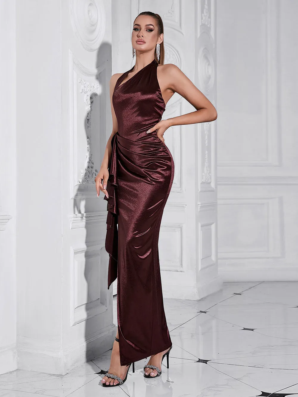 Halter Sleeveless Backless Maxi Bodycon Dress HB10216