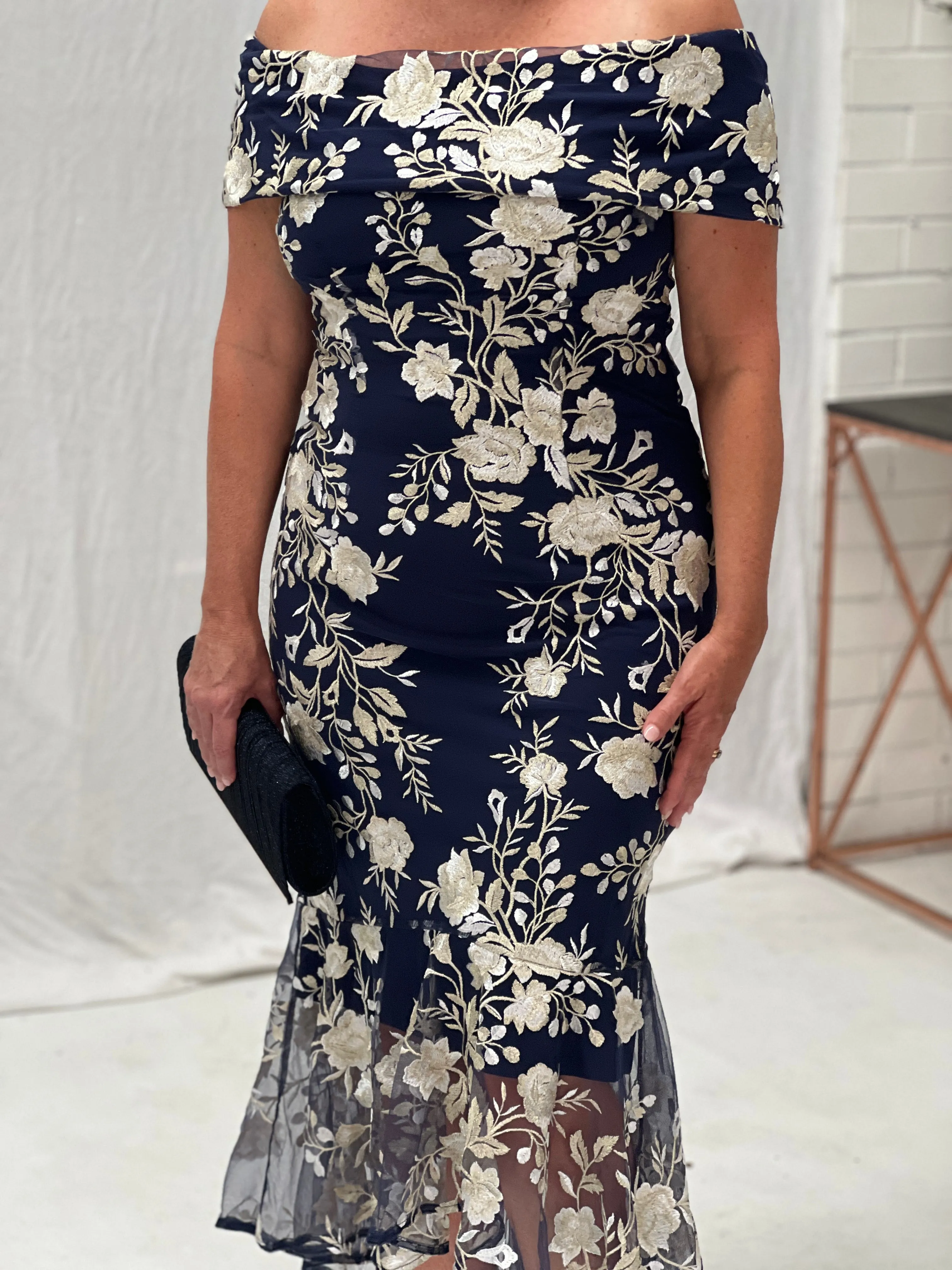 Harriet Navy Embroidered Evening Gown