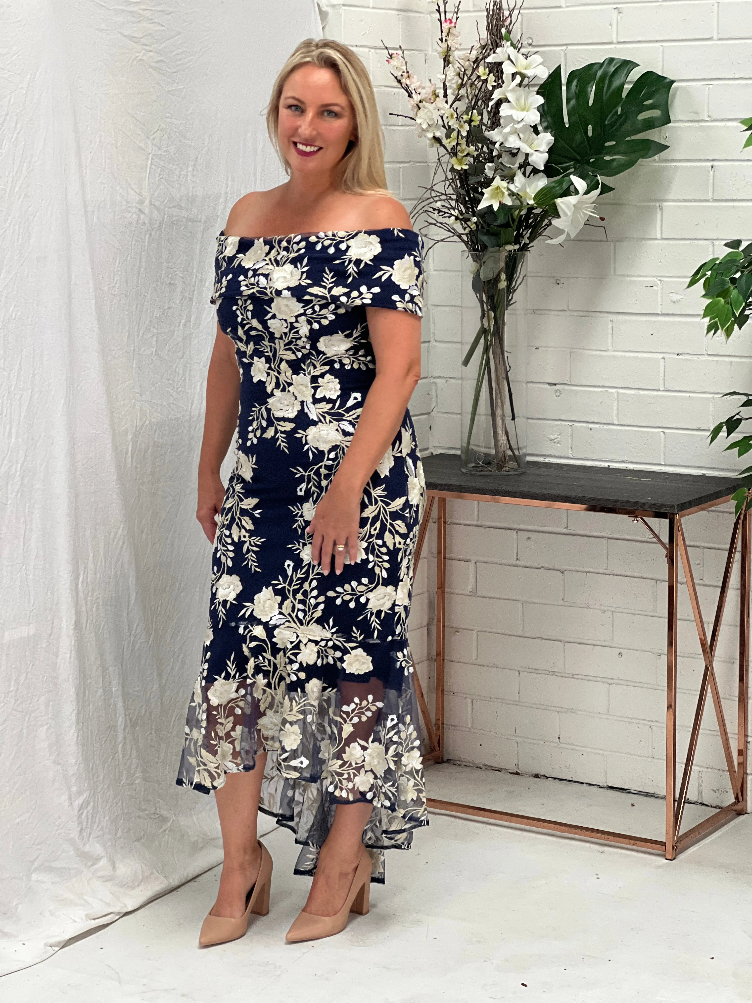 Harriet Navy Embroidered Evening Gown