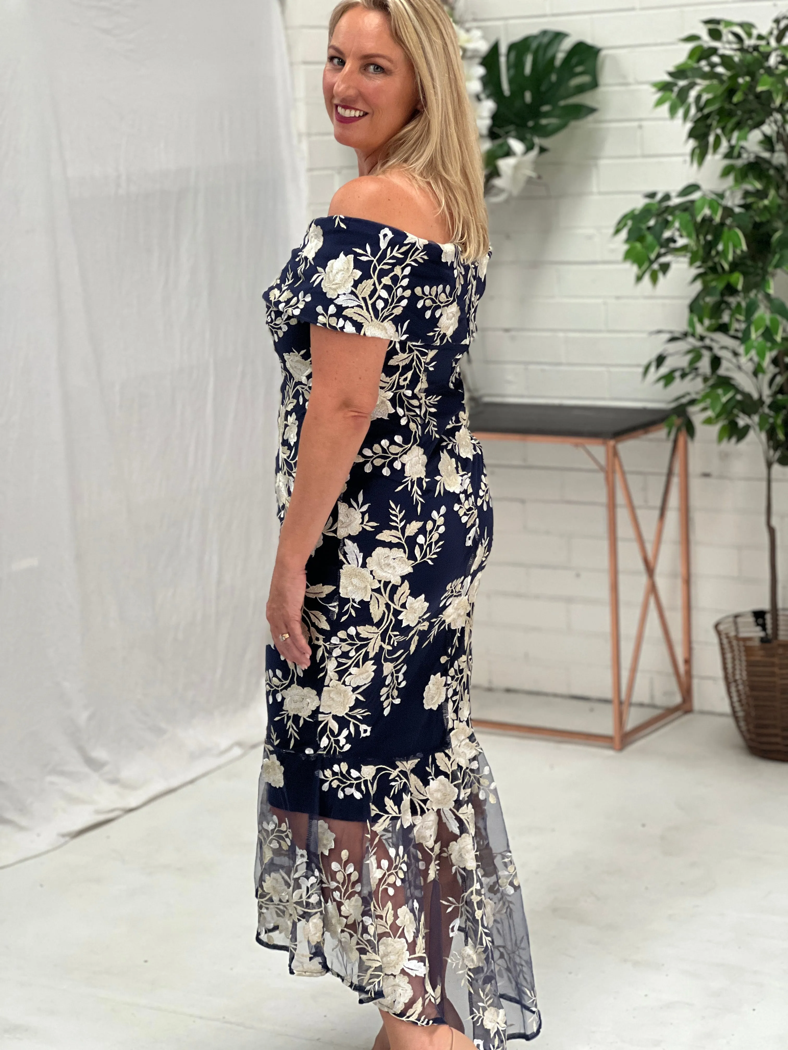 Harriet Navy Embroidered Evening Gown