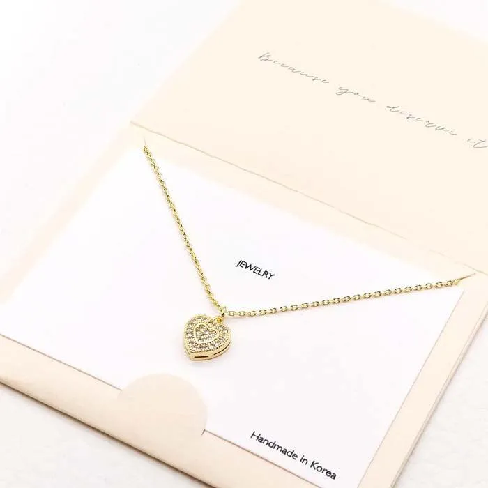 Heart Rhinestone Embellished Metal Pendant Necklace