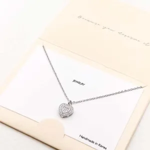 Heart Rhinestone Embellished Silver Pendant Necklace