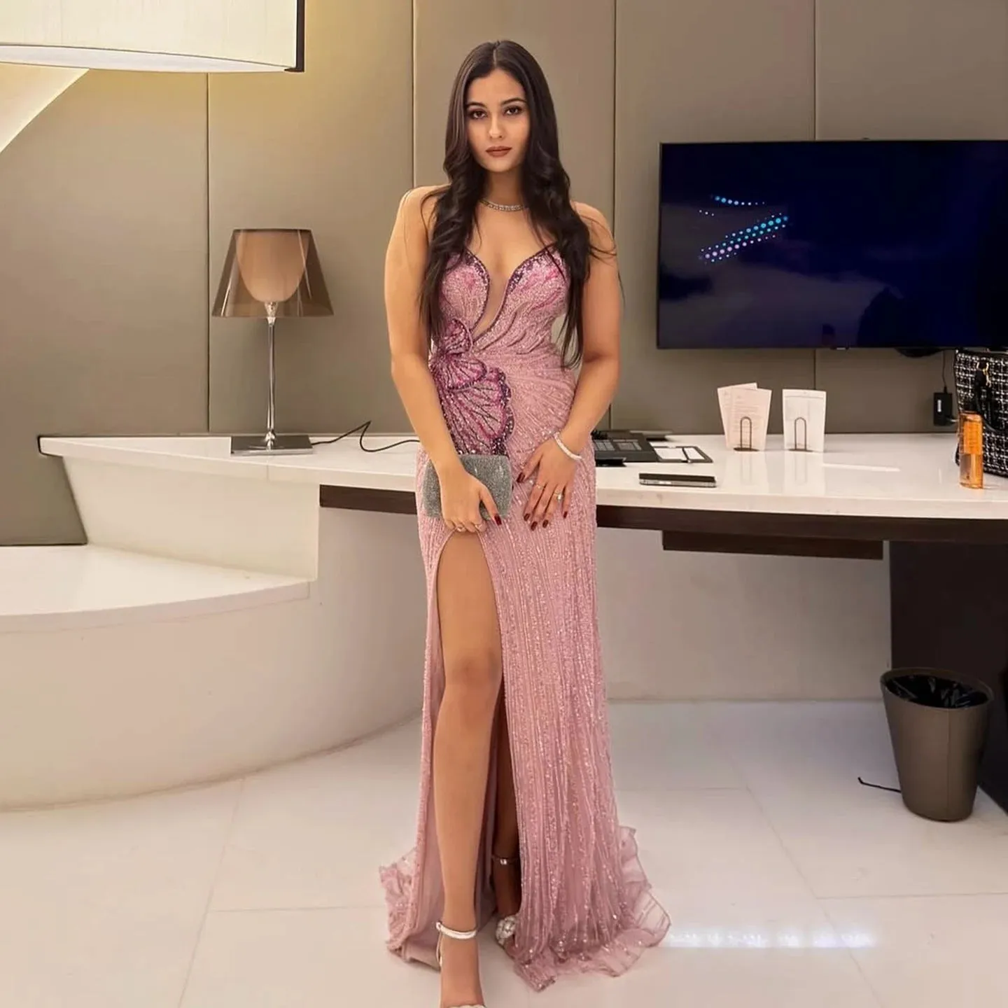 HELEN Luxury Beaded Elegant Sweetheart Pink Mermaid Evening Gown