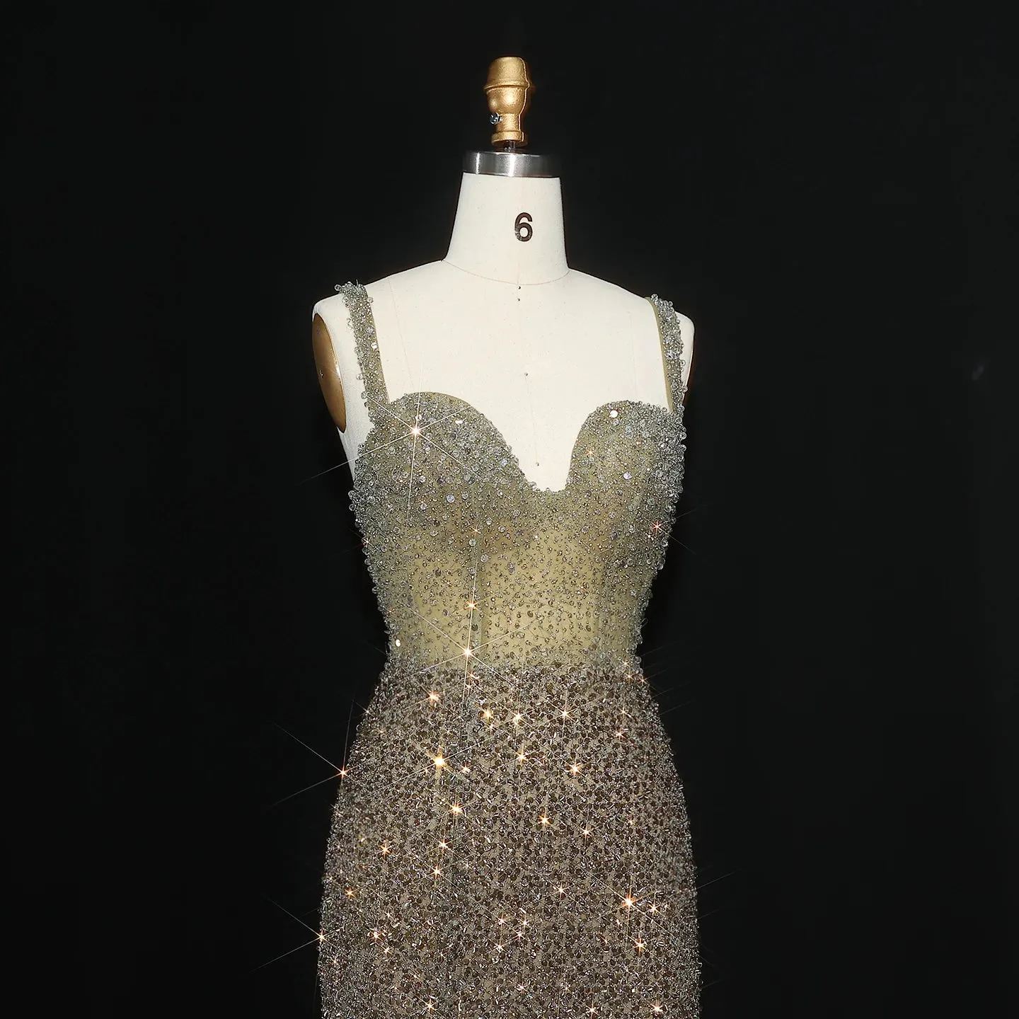 HELEN Luxury Crystal Olive Green Mermaid Evening Dress with Slit