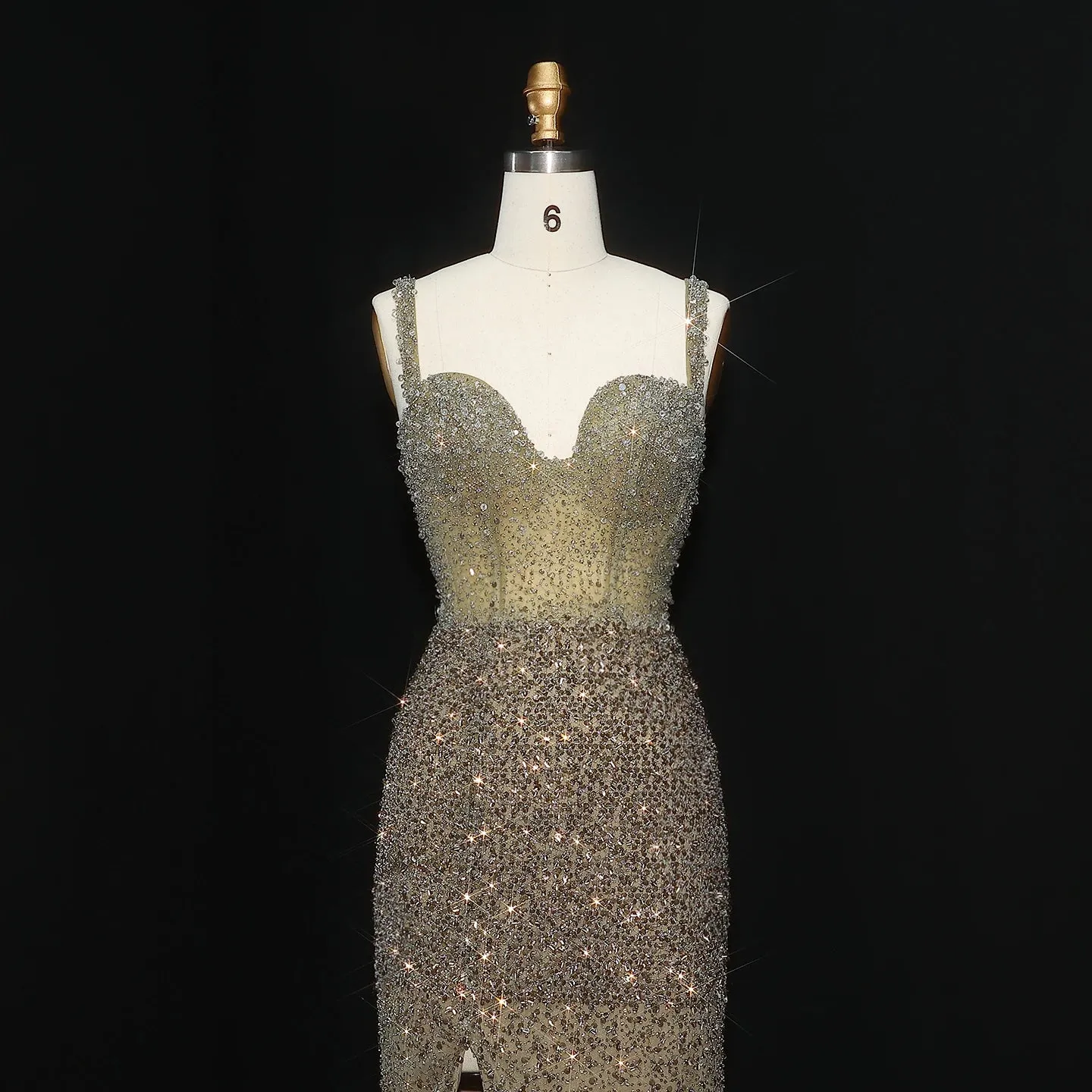 HELEN Luxury Crystal Olive Green Mermaid Evening Dress with Slit