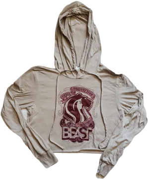 Lady Lioness Tan Crop Top Hoodie with Maroon Graphic