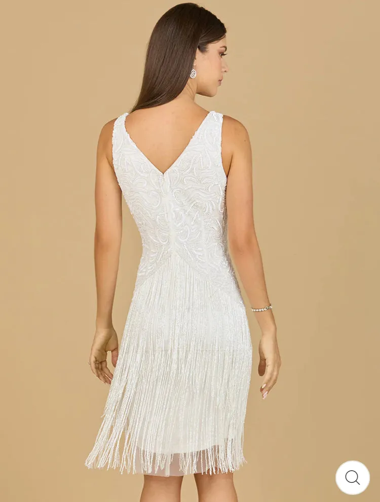 Lara Ivory Beaded Finge Cocktail Dress 51134
