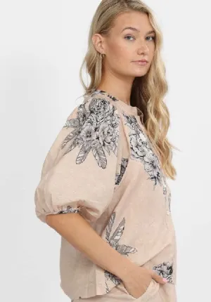 Las Surenas Ballon Tiger Print Shirt - Beige