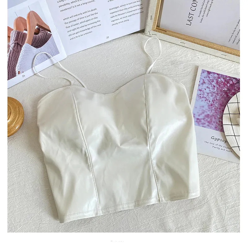 Leather Glossy Cropped Sexy Camisole Tank Top
