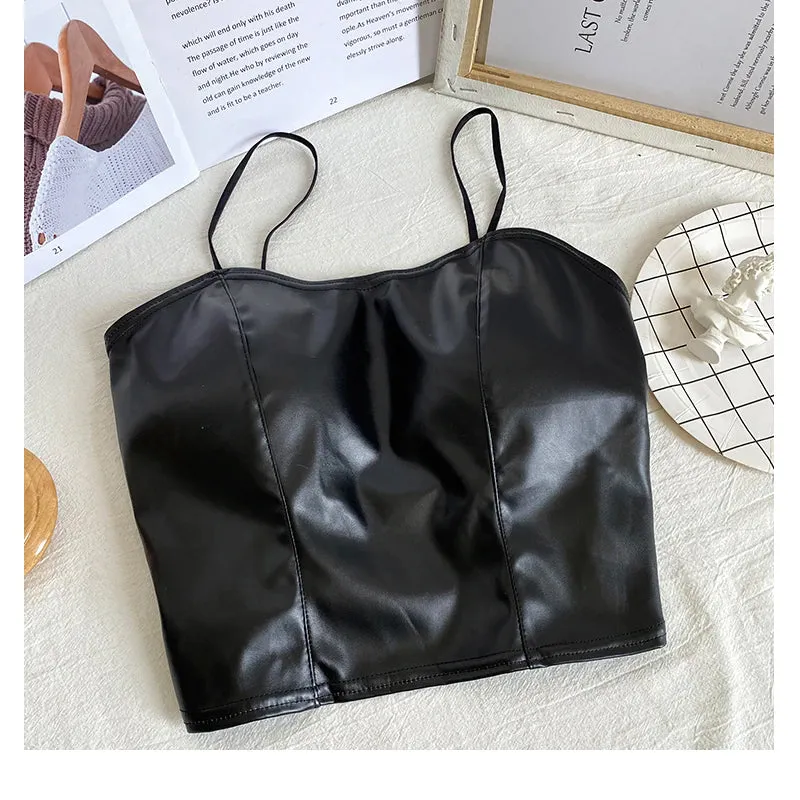 Leather Glossy Cropped Sexy Camisole Tank Top