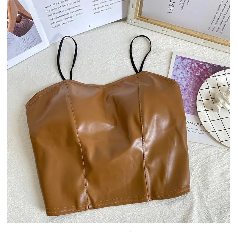 Leather Glossy Cropped Sexy Camisole Tank Top