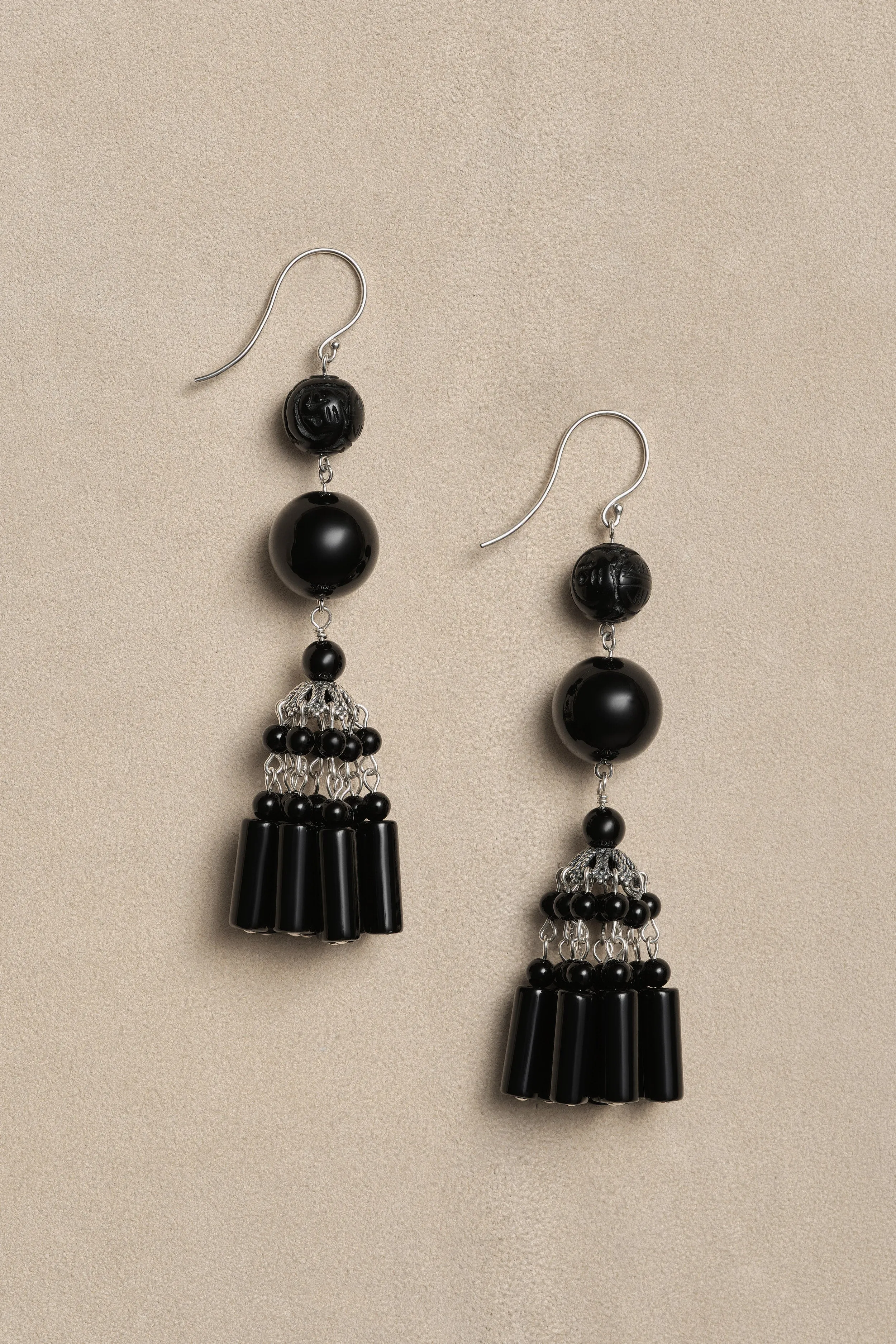 Long Flamenco Earrings in Onyx