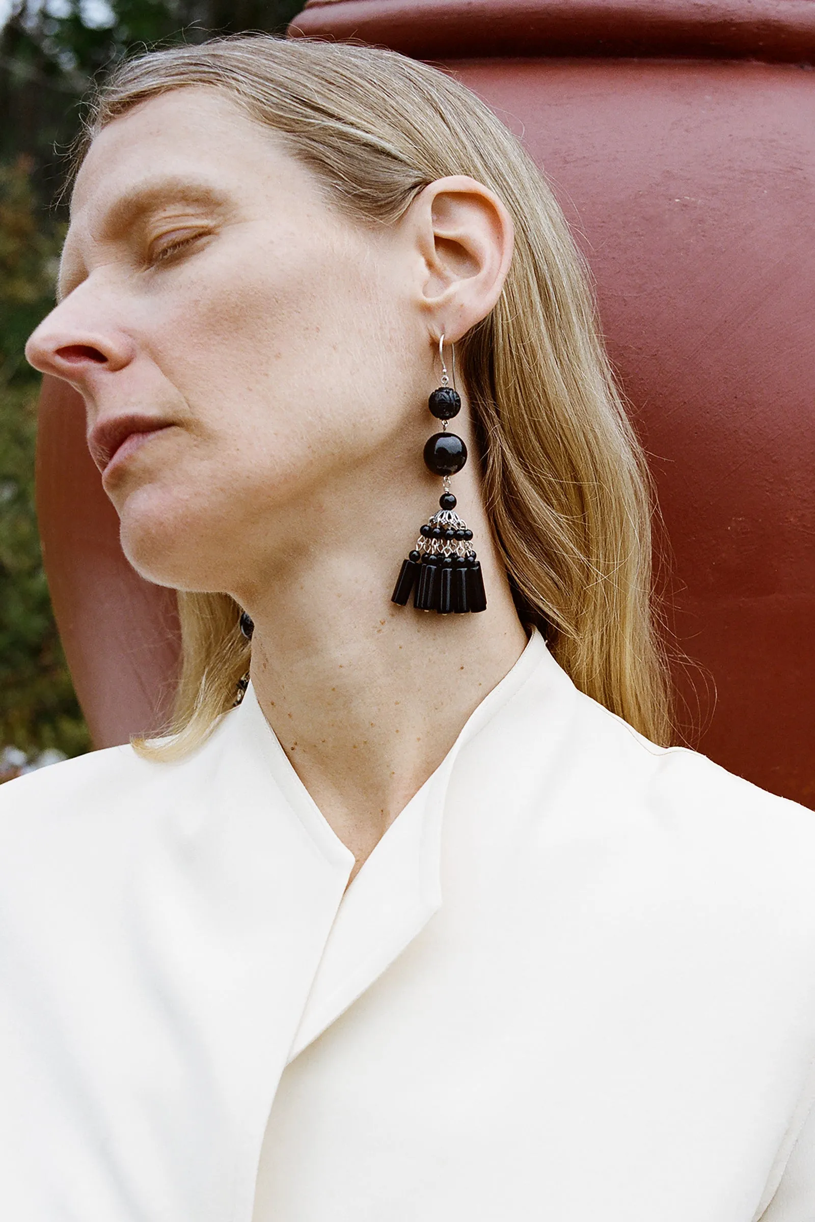 Long Flamenco Earrings in Onyx