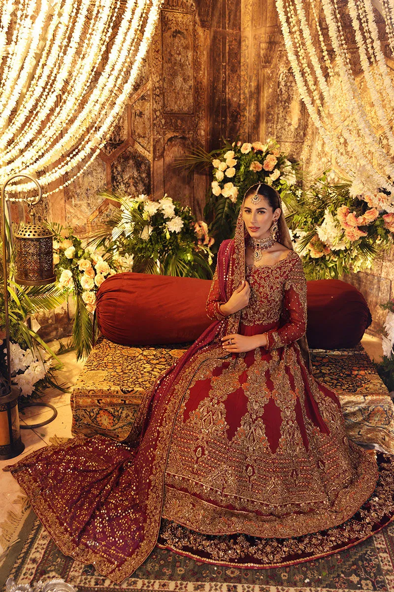 Maroon Red Pishwas and Lehenga Pakistani Bridal Dress