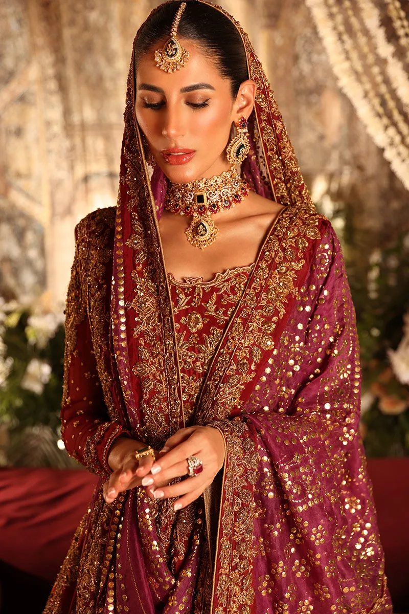 Maroon Red Pishwas and Lehenga Pakistani Bridal Dress