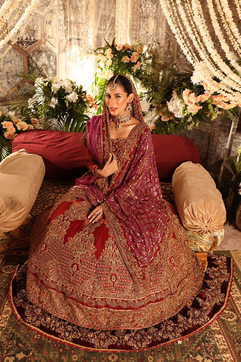 Maroon Red Pishwas and Lehenga Pakistani Bridal Dress