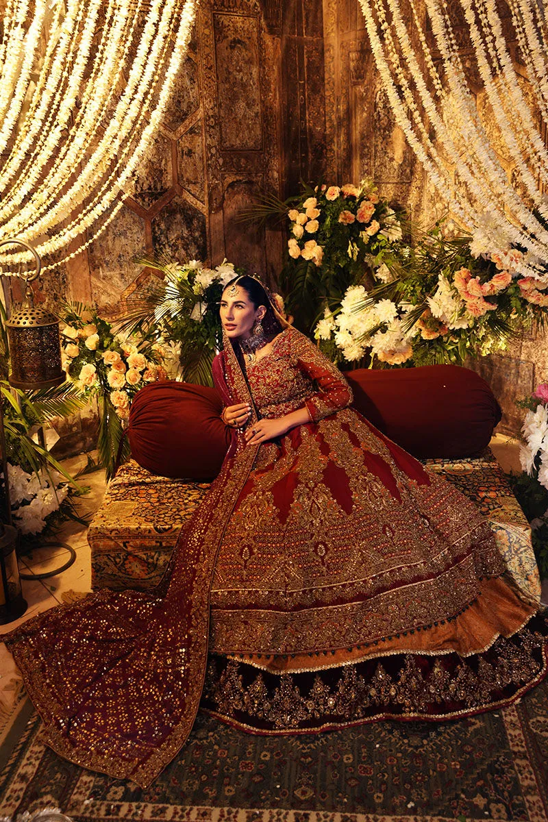Maroon Red Pishwas and Lehenga Pakistani Bridal Dress