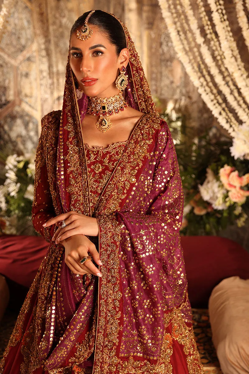 Maroon Red Pishwas and Lehenga Pakistani Bridal Dress